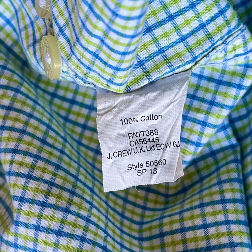 J. Crew Button Down Woven Shirt Men's XS Blue Green Tattersall Plaid Cotton L/S